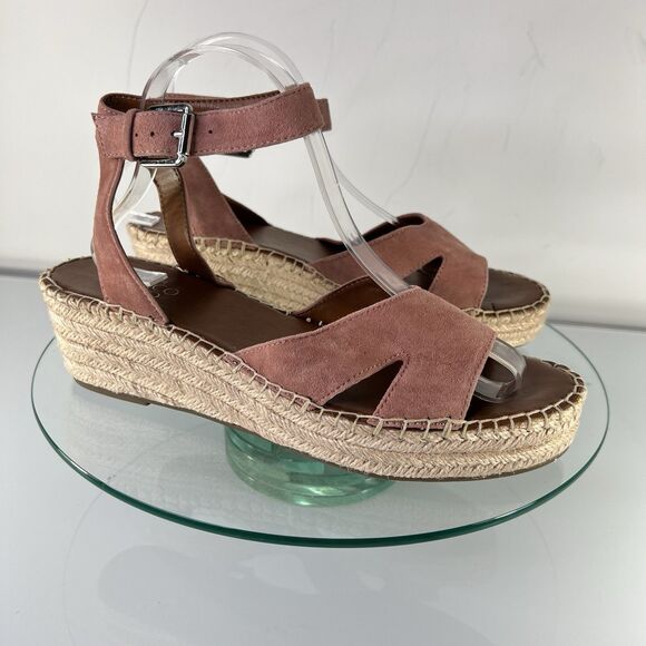 Franco Shoes - Franco Sarto Pellia Espadrille Wedge Pink Faux Suede Ankle Strap Sandal
